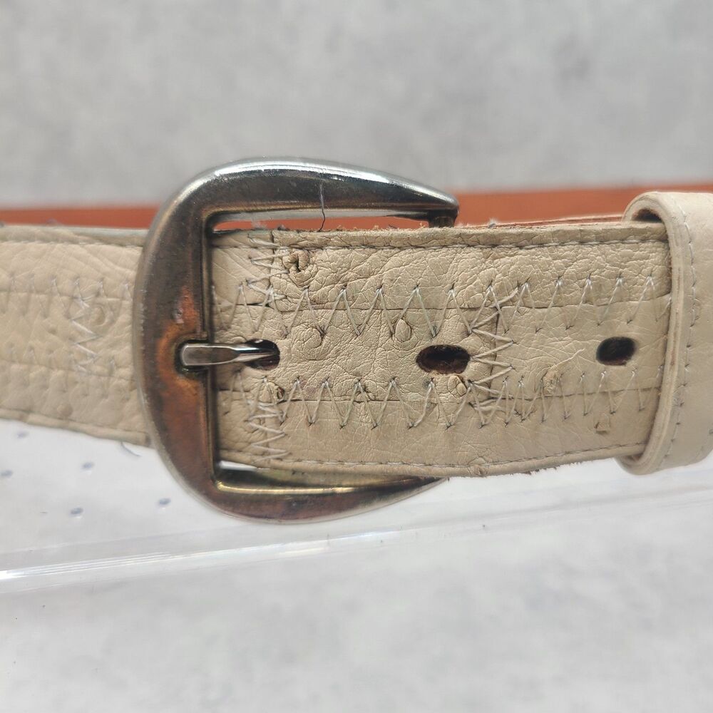 Vintage Beige Mens 40 Tony Lama Belt Ostrich Embossed Leather Wertern Style